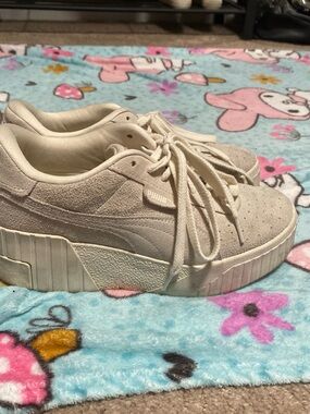 Puma Women's Beige Suede Platform Sneakers